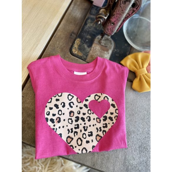 Pink lány póló leopárd mintás szívvel