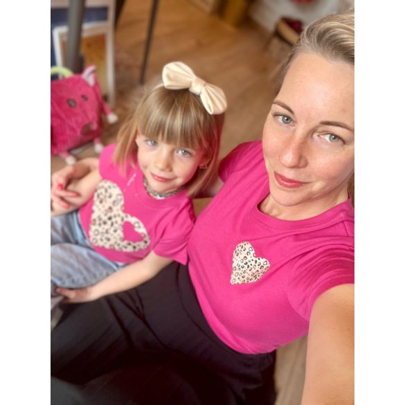 Pink lány póló leopárd mintás szívvel
