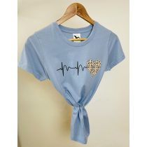 Kék színű női póló szívritmus mintával