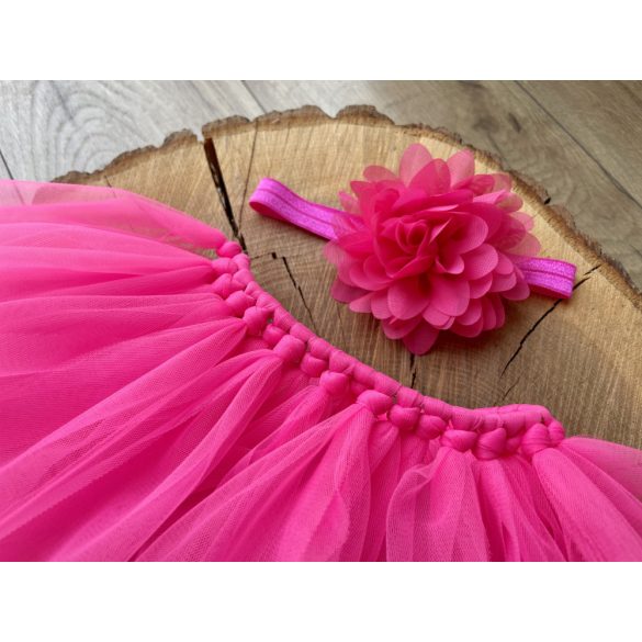 Pink színű tüll szoknya és fejpánt újszülött métetben