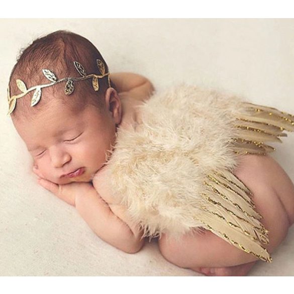 Arany színű angyalszárny fejpánttal újszülött fotózáshoz