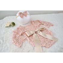   Halvány barack 3/4-es ujjú csipke body újszülött fotózáshoz kislányoknak