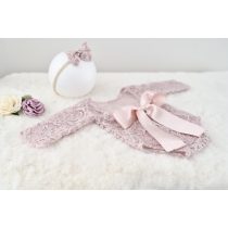   Halvány lila 3/4-es ujjú csipke body újszülött fotózáshoz kislányoknak