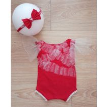 Piros body tüllel és fejpánttal újszülött fotózáshoz