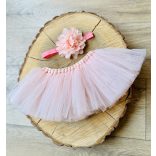 Halvány barack színű tüll szoknya és fejpánt 