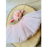 Halvány barack színű tüll szoknya és fejpánt 