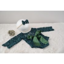   Mélyzöld 3/4-es ujjú csipke body újszülött fotózáshoz kislányoknak