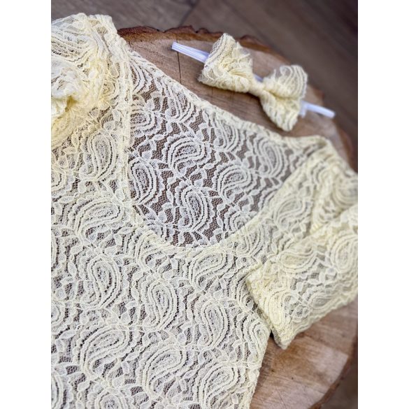  Sárga csipke body és fejpánt baba fotózáshoz (2-3 hó)