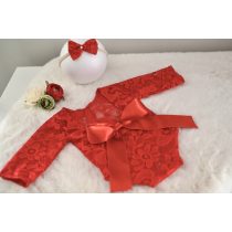   Piros 3/4-es ujjú csipke body újszülött fotózáshoz kislányoknak
