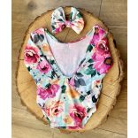 Virág mintás hosszú ujjú body és fejpánt (2-3 hó)