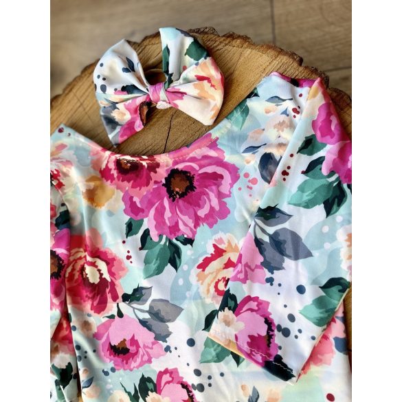 Virág mintás hosszú ujjú body és fejpánt (2-3 hó)