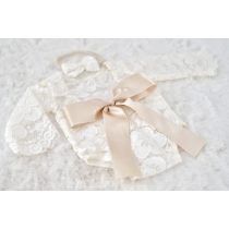   Krém színű 3/4-es ujjú csipke body újszülött fotózáshoz kislányoknak