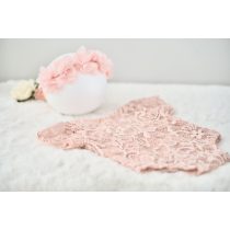   Halvány barck rövid ujjú csipke body fejpánttal újszülött fotózáshoz