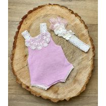   Finomkötött rózsaszín szett csipkével újszülött fotózáshoz