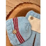 Kék színű kötött kisfiú együttes babafotózáshoz (3-6 hó)