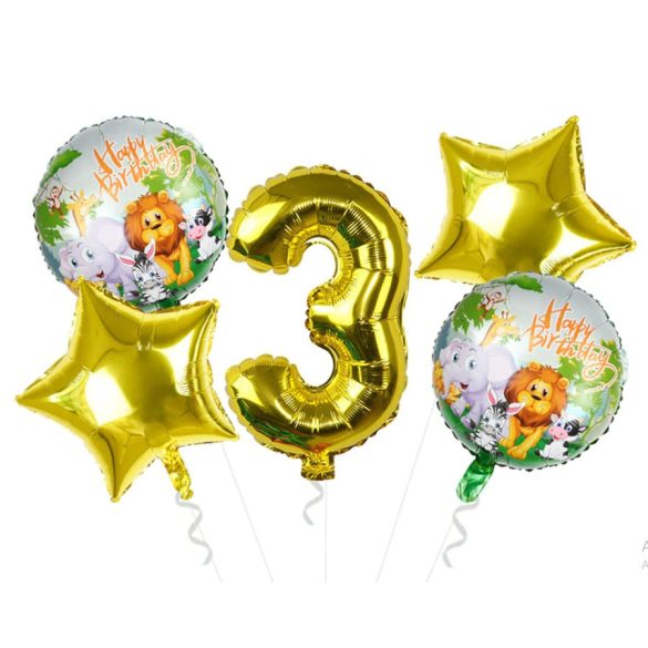 Állat mintás születésnapi lufi csomag 3 évesnek