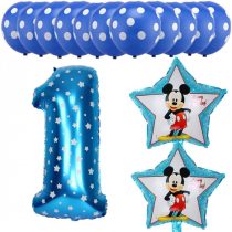 Kék színű Mickey egeres 13 db-os születésnapi lufi csomag számmal
