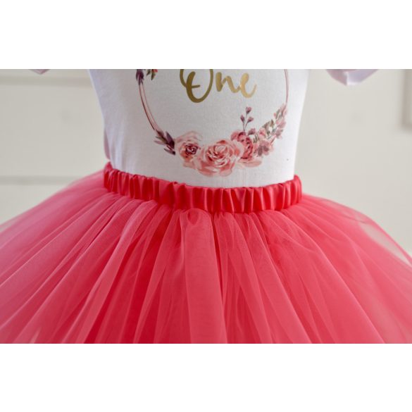 Pink színű "One" feliratos szülinapi tüll szoknyás szett 